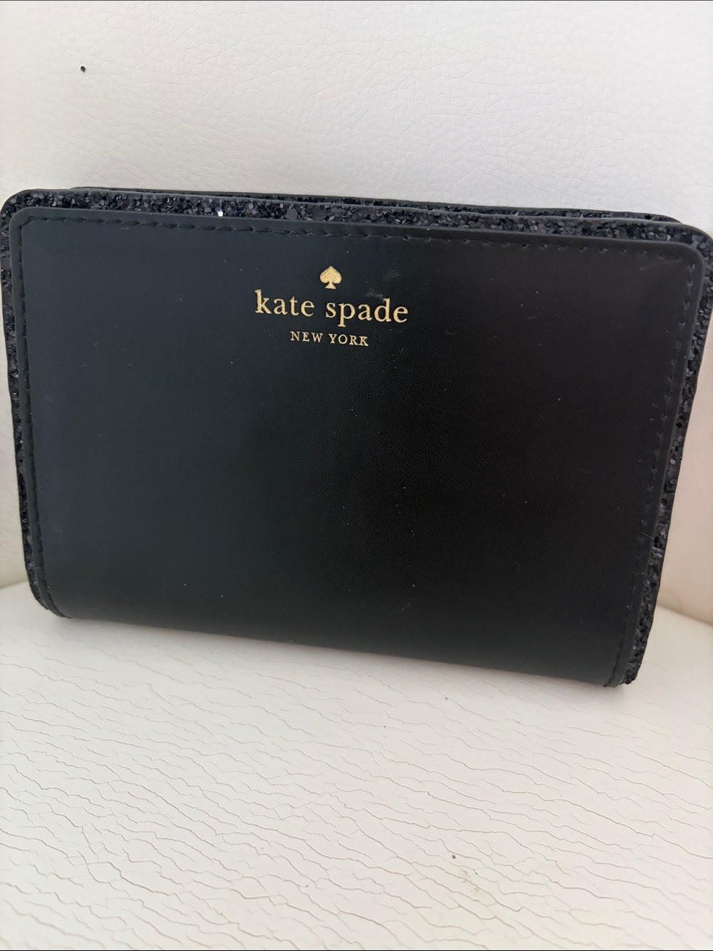 kate spade Black Leather Card Holder with Gold Logo